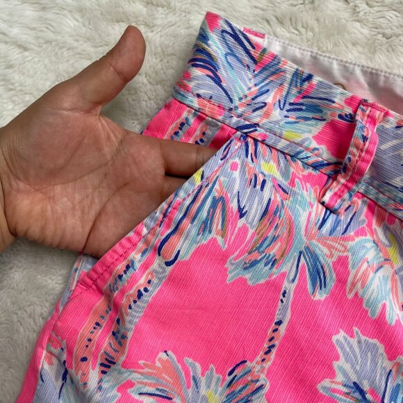 Lilly Pulitzer #19280 Women's Pink Blue Palm Trees Print Callahan Shorts Size 2 - Picture 10 of 11